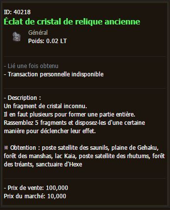 BDO éclat de cristal de relique ancienne